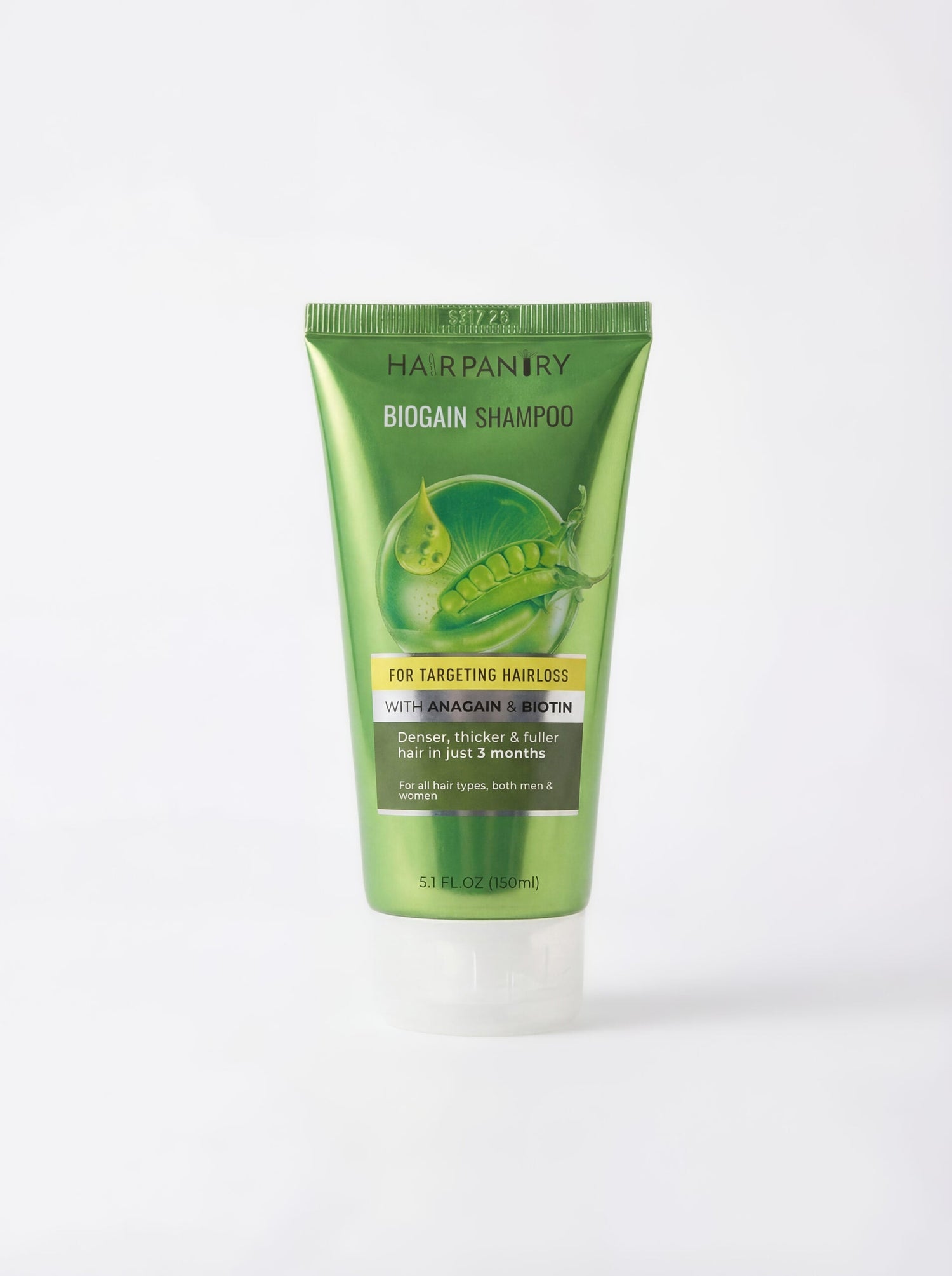 The Hair pantry Biogain shampoo bottle with text on a white background