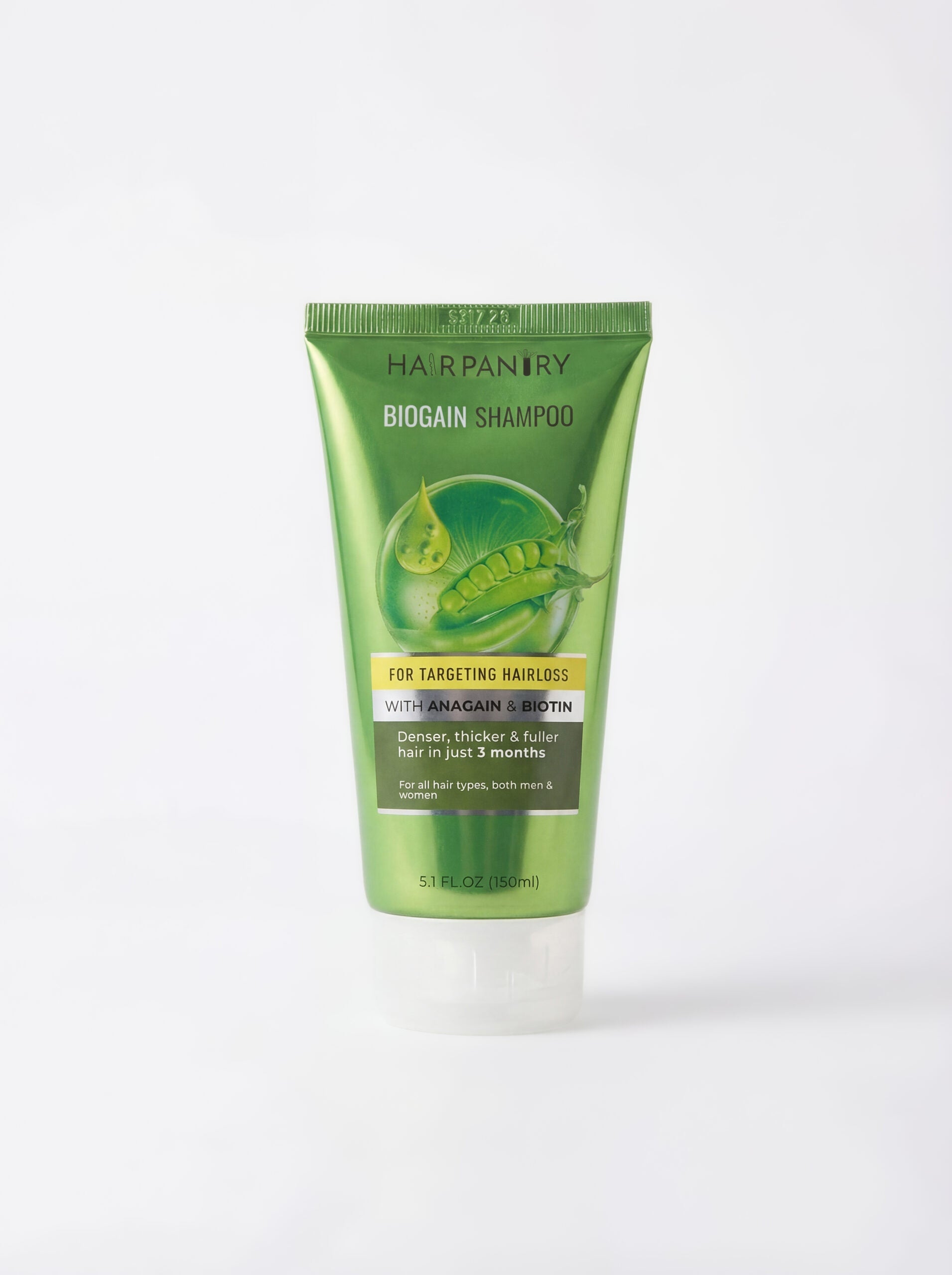 The Hair pantry Biogain shampoo bottle with text on a white background