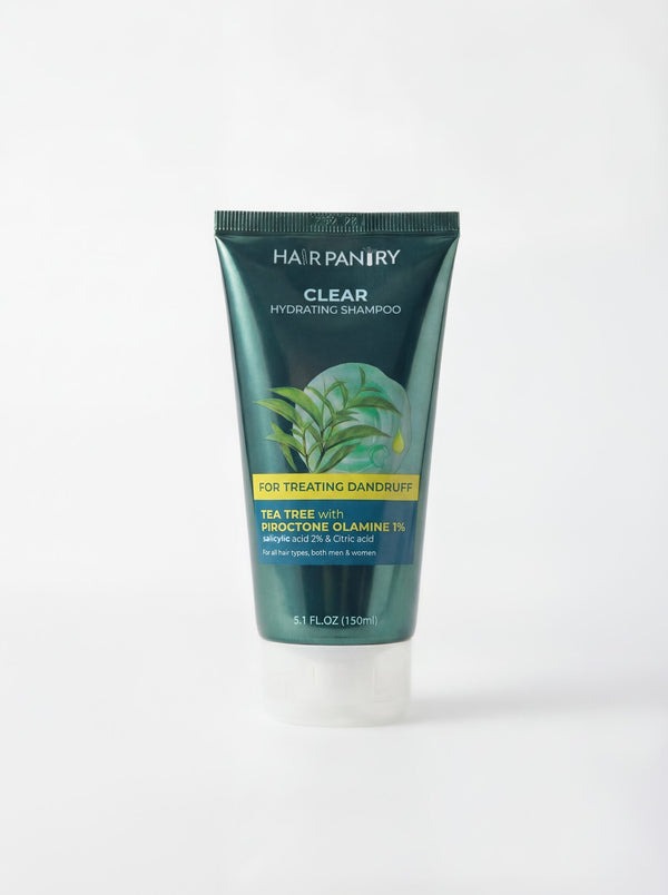Tube of Hair Pantry clear hydrating shampoo on a white background