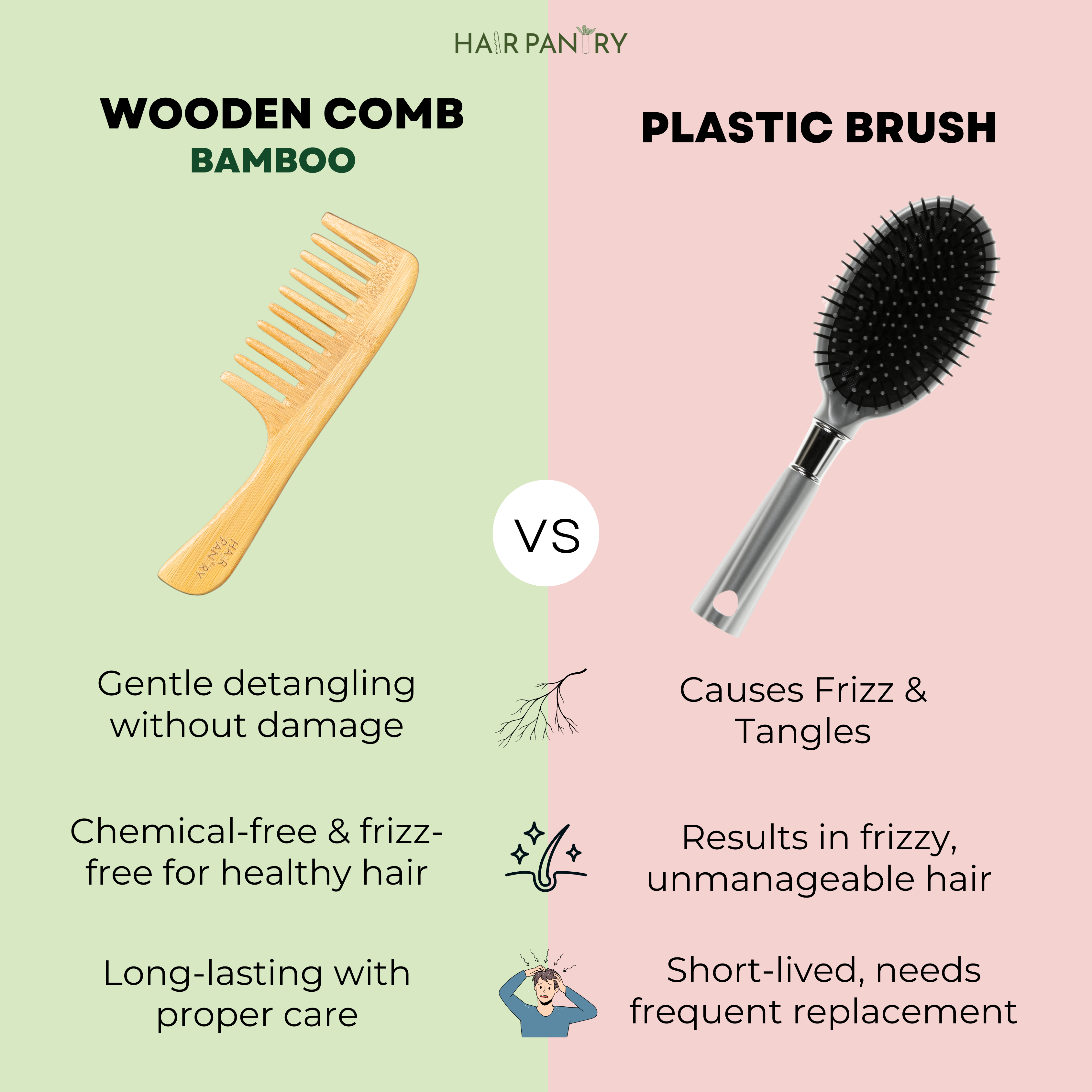 Wooden Comb vs Plastic Brush